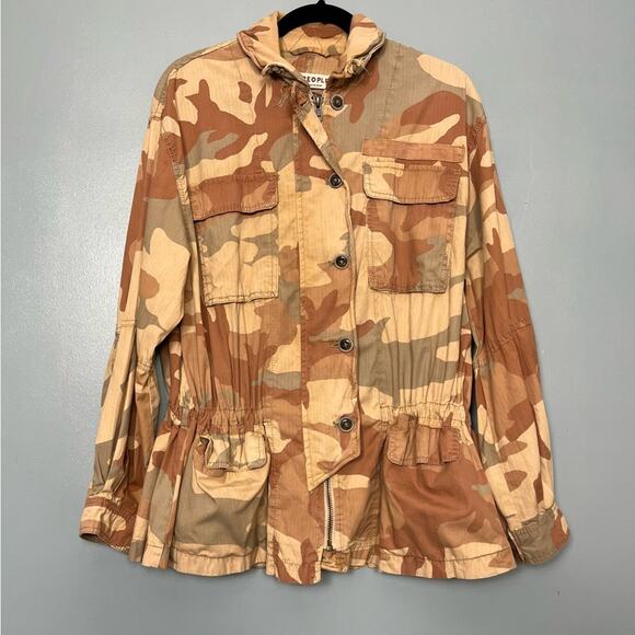 Free People Lead The Way Camo Lightweight Utility Jacket Taupe Tan Women’s XS - Picture 3 of 11